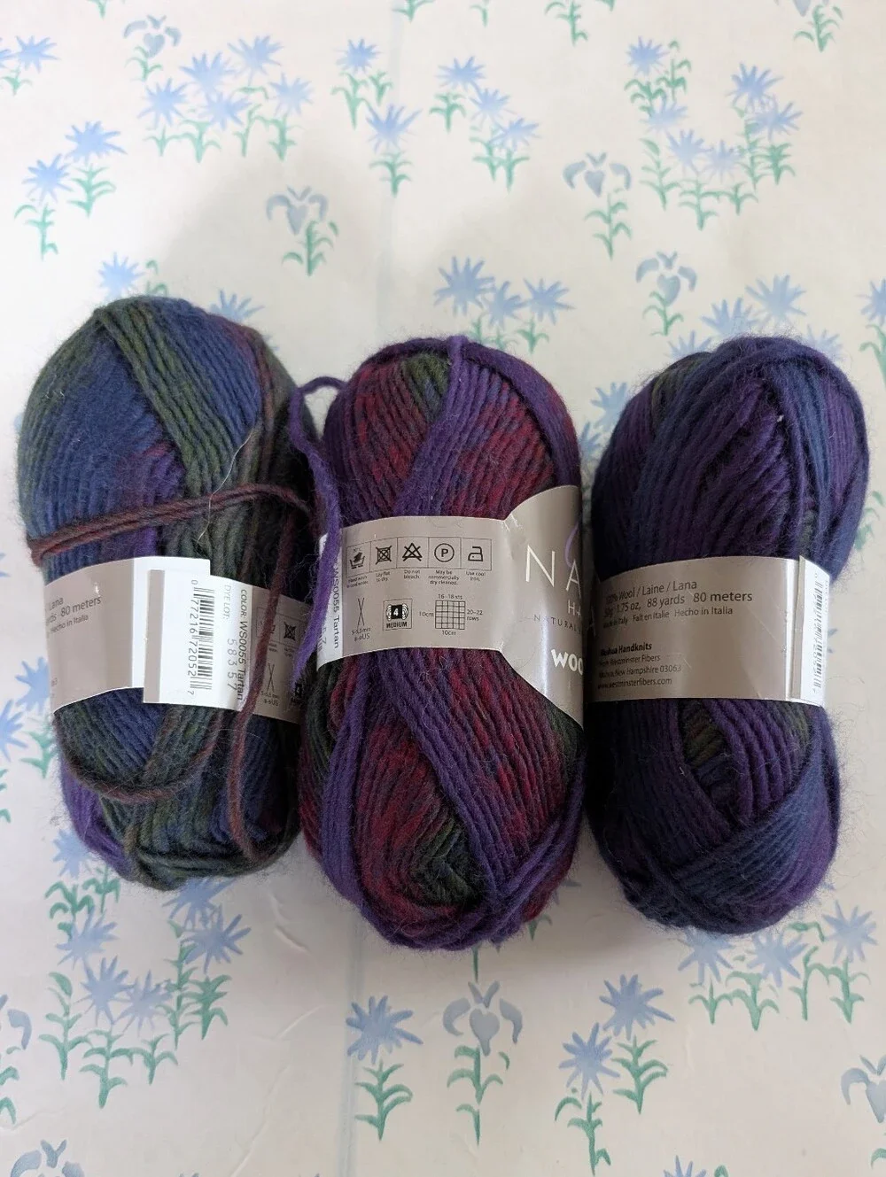 Lot Nashua Handknits Wooly Stripes Yarn NEW 100% Wool Tartan Purple Blue 88 yds